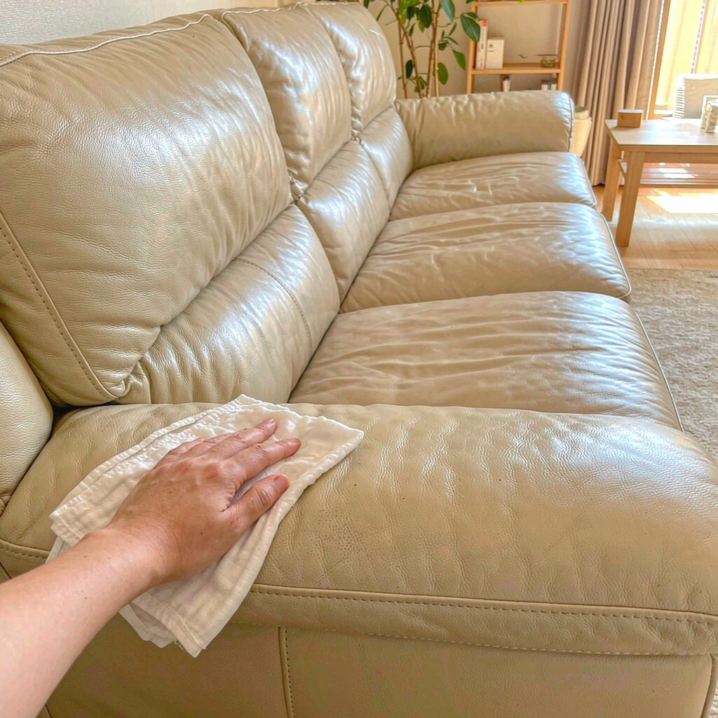 真皮沙发日常保养擦拭皮面实拍
