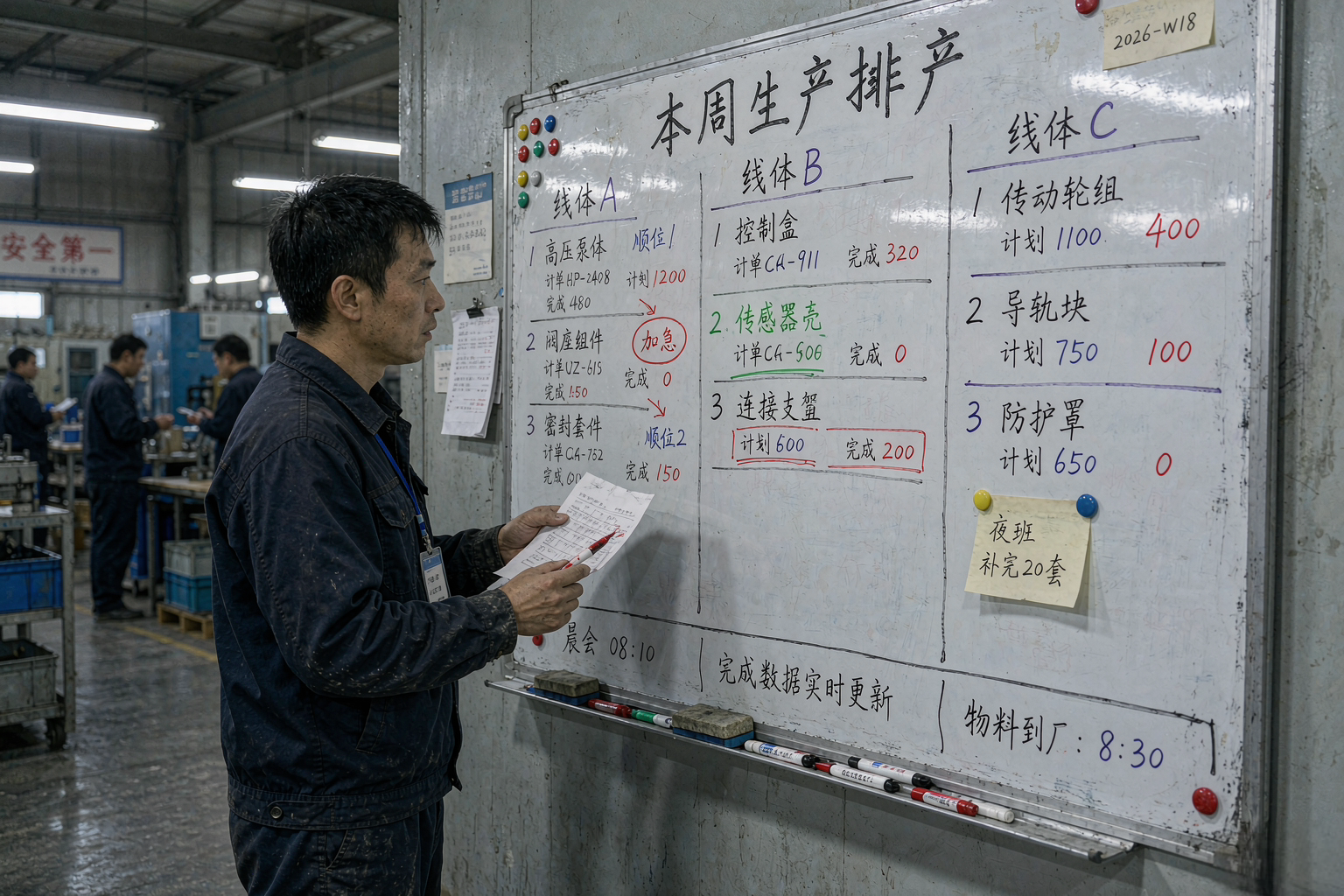 车间白板上的排产顺序
