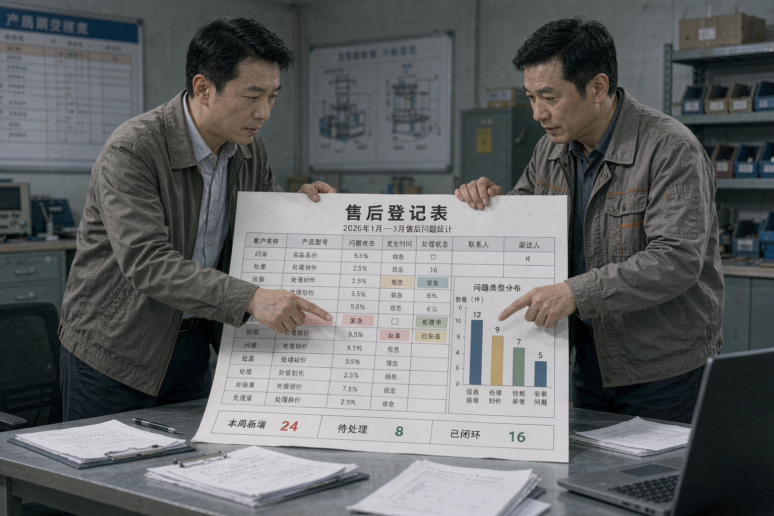 客服与车间主管核对售后数据